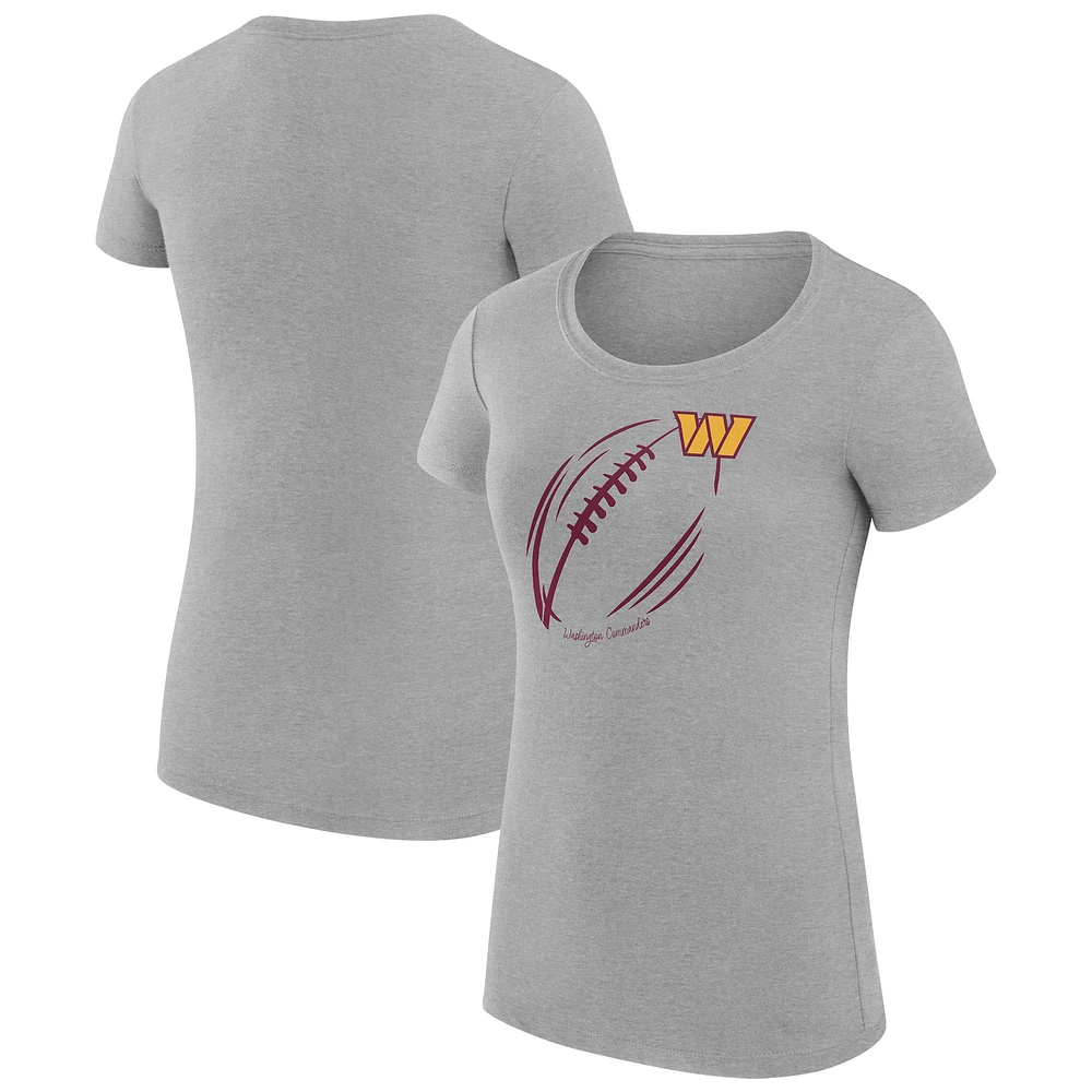 Women's G-III 4Her by Carl Banks Heather Gray Washington Commanders Super-Slim Fit Lightweight Subtle Football T-Shirt
