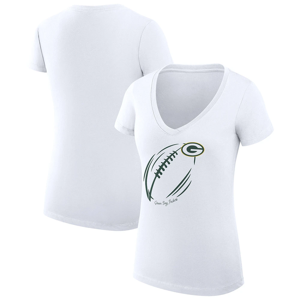 Women's G-III 4Her by Carl Banks White Green Bay Packers Super-Slim Fit Lightweight Subtle Football V-Neck T-Shirt