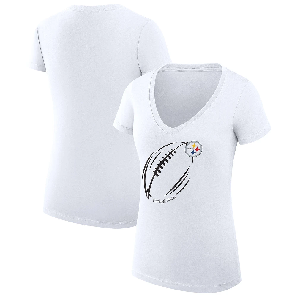 Women's G-III 4Her by Carl Banks White Pittsburgh Steelers Super-Slim Fit Lightweight Subtle Football V-Neck T-Shirt