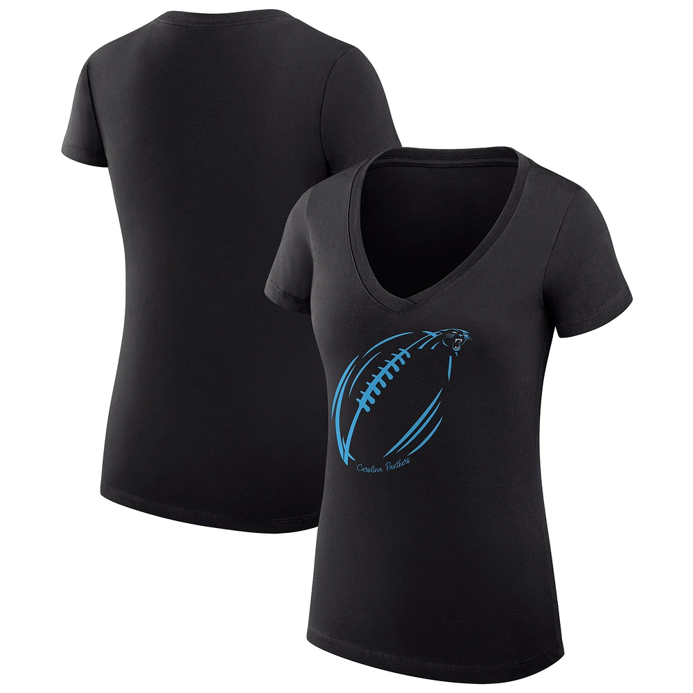 Women's G-III 4Her by Carl Banks Carolina Panthers Super-Slim Fit Lightweight Subtle Football V-Neck T-Shirt