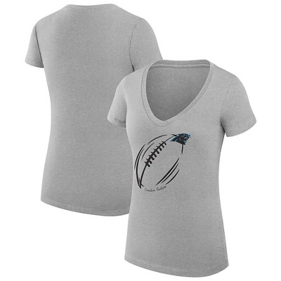 Women's G-III 4Her by Carl Banks Heather Gray Carolina Panthers Super-Slim Fit Lightweight Subtle Football V-Neck T-Shirt