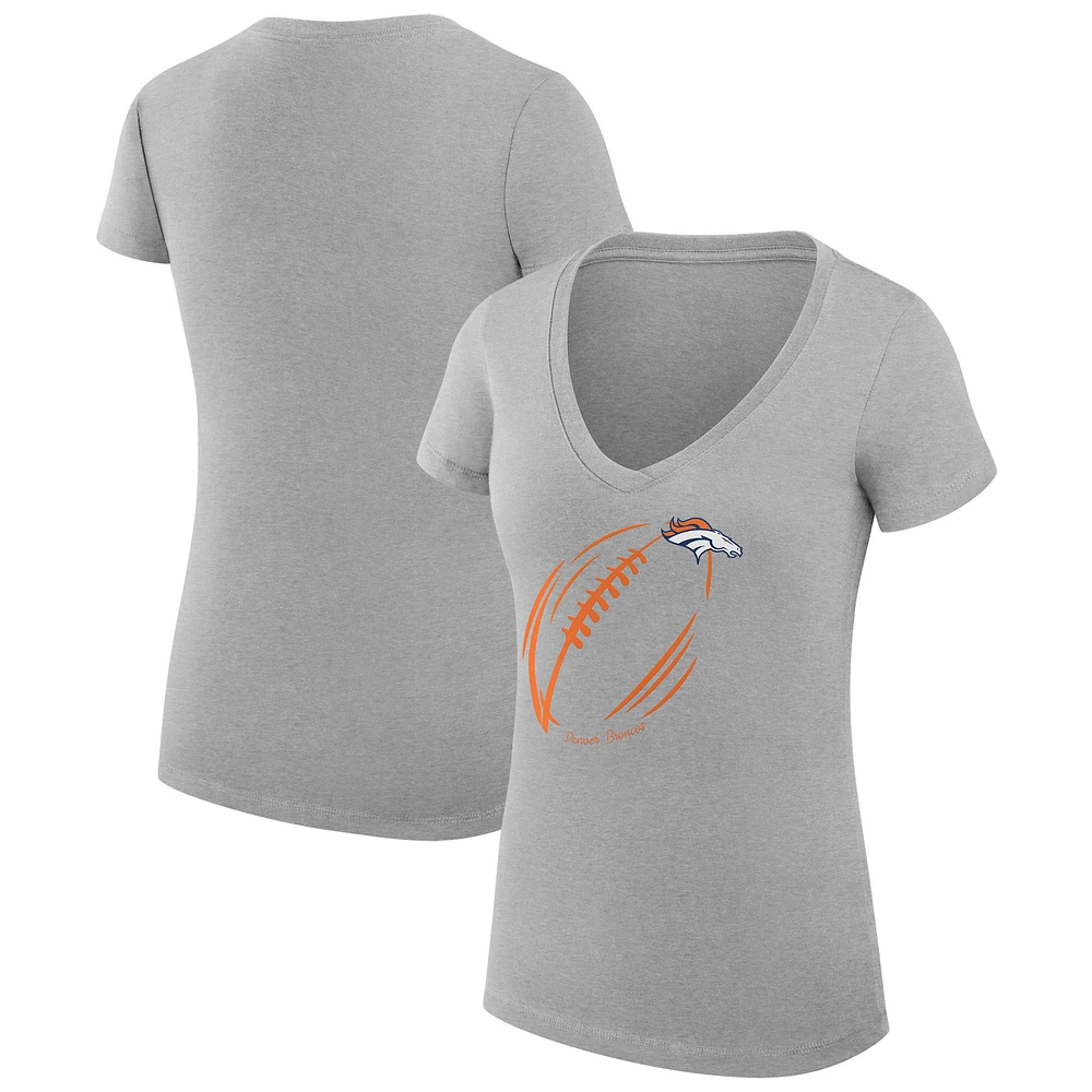 Women's G-III 4Her by Carl Banks Heather Gray Denver Broncos Super-Slim Fit Lightweight Subtle Football V-Neck T-Shirt