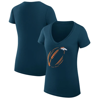 Women's G-III 4Her by Carl Banks Navy Denver Broncos Super-Slim Fit Lightweight Subtle Football V-Neck T-Shirt