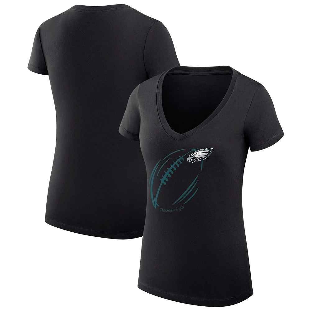 Women's G-III 4Her by Carl Banks Philadelphia Eagles Super-Slim Fit Lightweight Subtle Football V-Neck T-Shirt