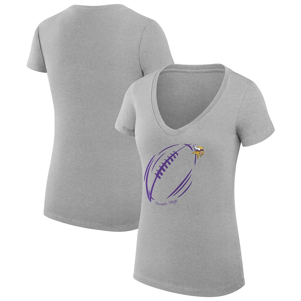 Women's G-III 4Her by Carl Banks Heather Gray Minnesota Vikings Super-Slim Fit Lightweight Subtle Football V-Neck T-Shirt