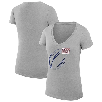Women's G-III 4Her by Carl Banks Heather Gray New York Giants Super-Slim Fit Lightweight Subtle Football V-Neck T-Shirt