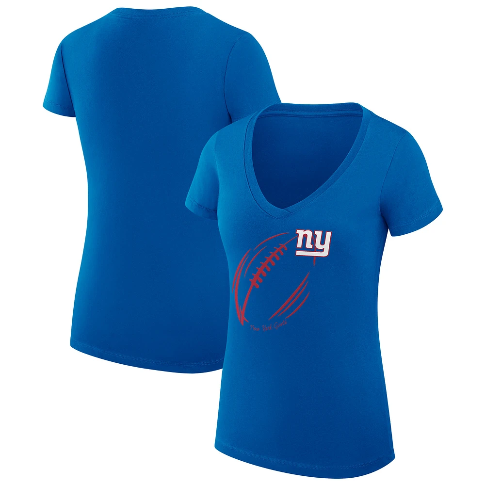 Women's G-III 4Her by Carl Banks Royal New York Giants Super-Slim Fit Lightweight Subtle Football V-Neck T-Shirt