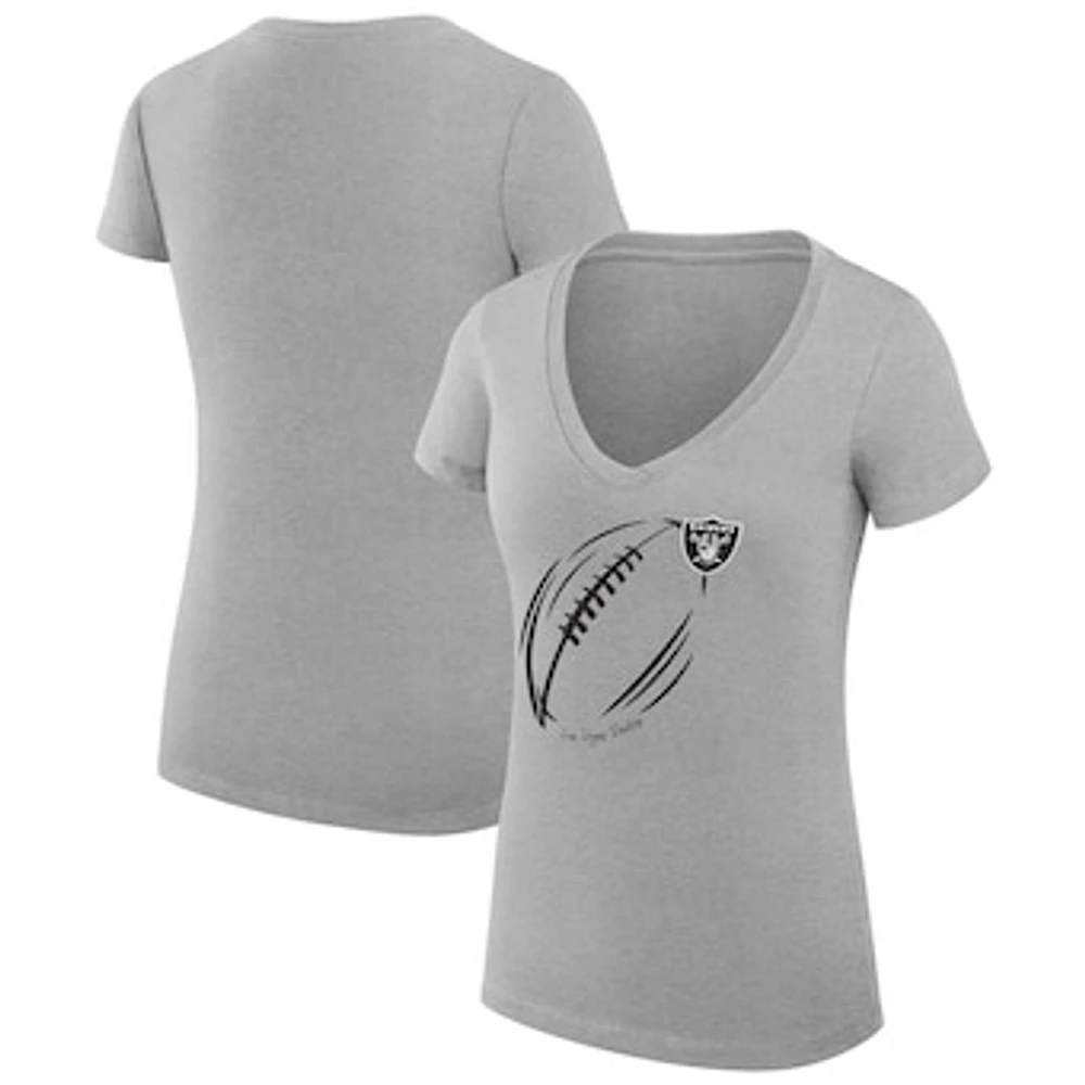 Women's G-III 4Her by Carl Banks Heather Gray Las Vegas Raiders Super-Slim Fit Lightweight Subtle Football V-Neck T-Shirt