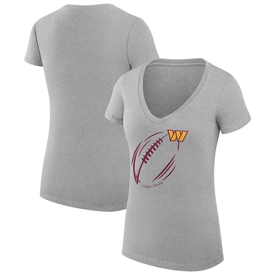 Women's G-III 4Her by Carl Banks Heather Gray Washington Commanders Super-Slim Fit Lightweight Subtle Football V-Neck T-Shirt
