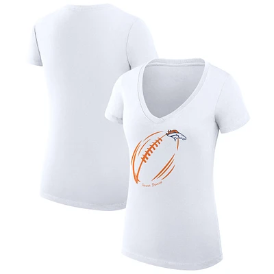 Women's G-III 4Her by Carl Banks White Denver Broncos Super-Slim Fit Lightweight Subtle Football V-Neck T-Shirt