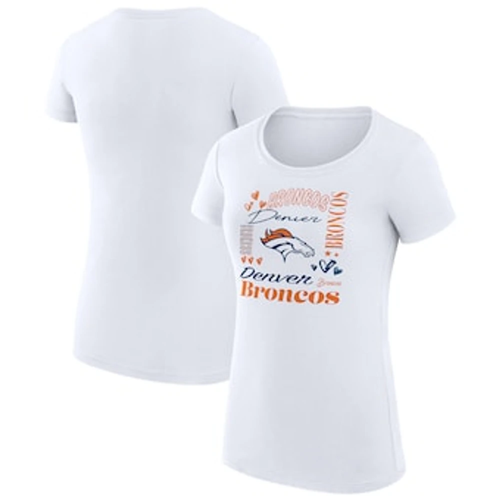 Women's G-III 4Her by Carl Banks White Denver Broncos Super-Slim Fit Lightweight Collage Team T-Shirt