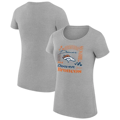 Women's G-III 4Her by Carl Banks Heather Gray Denver Broncos Super-Slim Fit Lightweight Collage Team T-Shirt