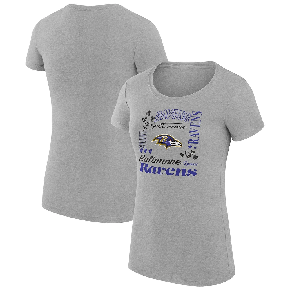 Women's G-III 4Her by Carl Banks Heather Gray Baltimore Ravens Super-Slim Fit Lightweight Collage Team T-Shirt