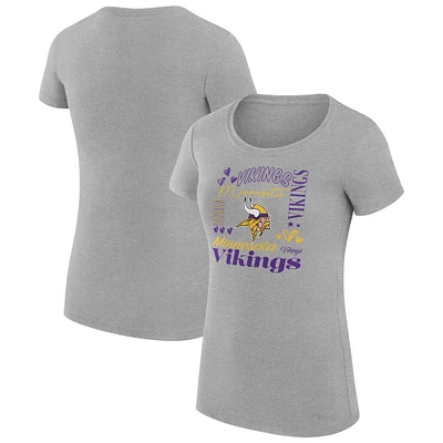 Women's G-III 4Her by Carl Banks Heather Gray Minnesota Vikings Super-Slim Fit Lightweight Collage Team T-Shirt