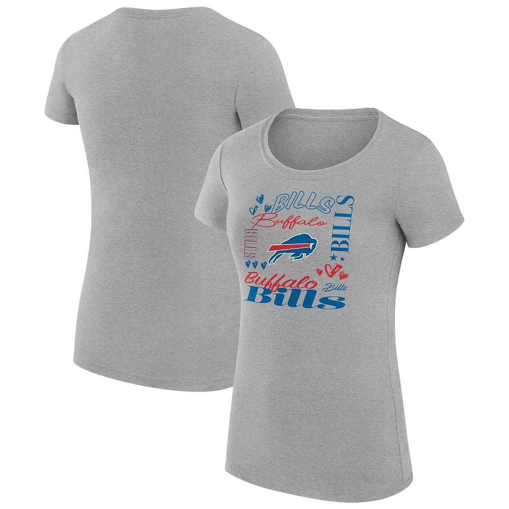 Women's G-III 4Her by Carl Banks Heather Gray Buffalo Bills Super-Slim Fit Lightweight Collage Team T-Shirt