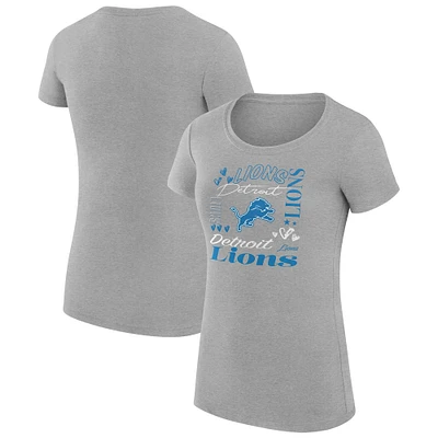Women's G-III 4Her by Carl Banks Heather Gray Detroit Lions Super-Slim Fit Lightweight Collage Team T-Shirt