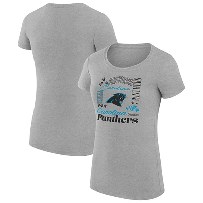 Women's G-III 4Her by Carl Banks Heather Gray Carolina Panthers Super-Slim Fit Lightweight Collage Team T-Shirt