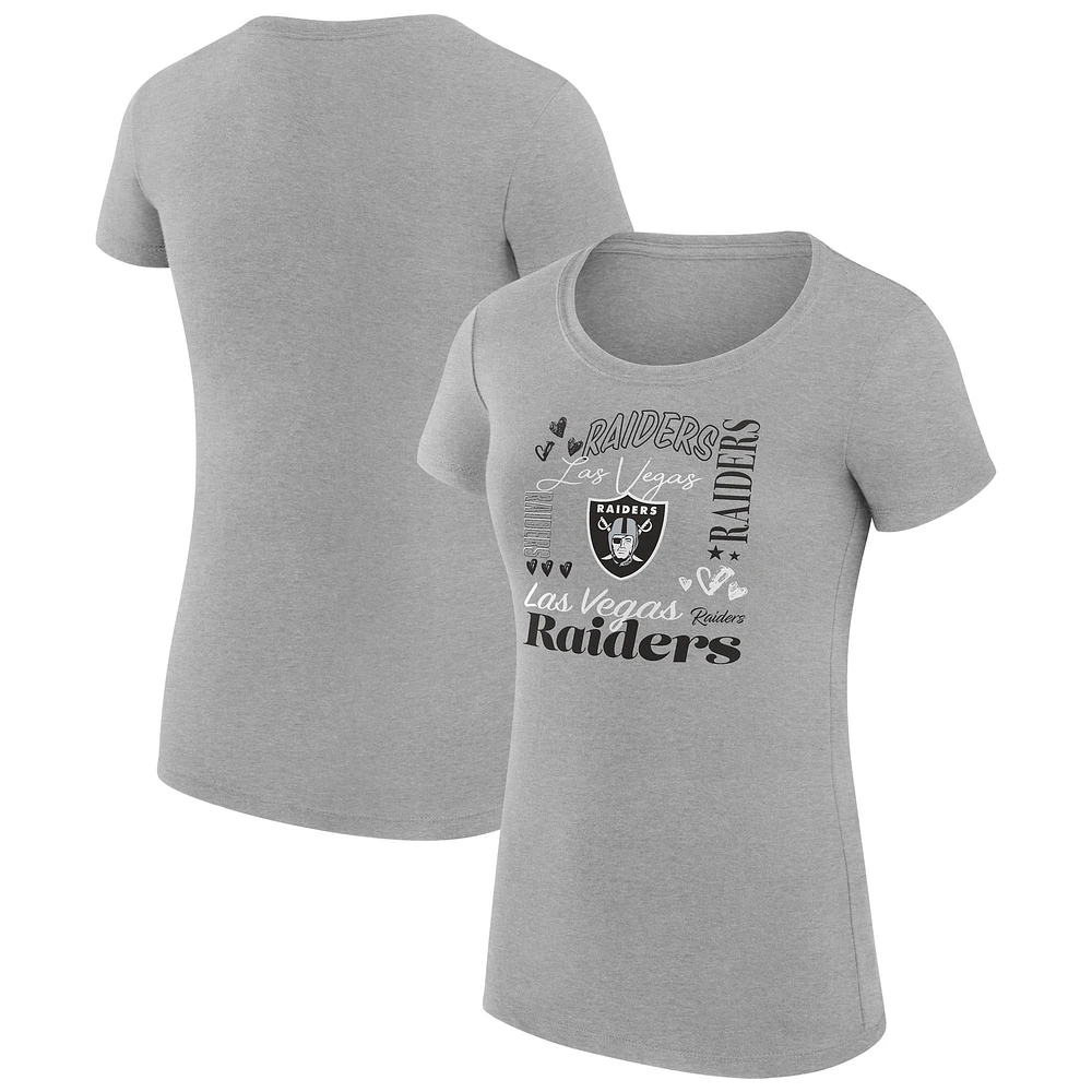 Women's G-III 4Her by Carl Banks Heather Gray Las Vegas Raiders Super-Slim Fit Lightweight Collage Team T-Shirt