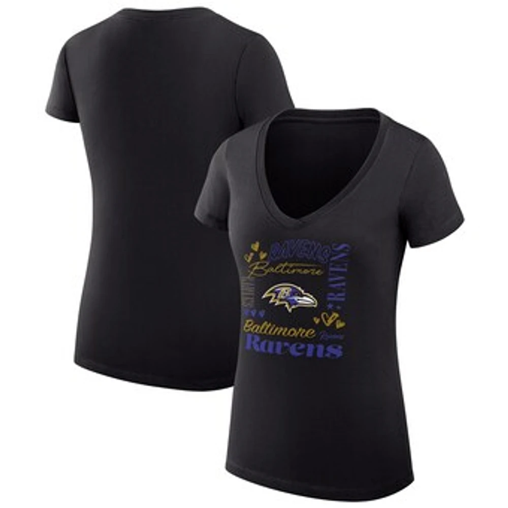 Women's G-III 4Her by Carl Banks Baltimore Ravens Super-Slim Fit Lightweight Collage Team V-Neck T-Shirt
