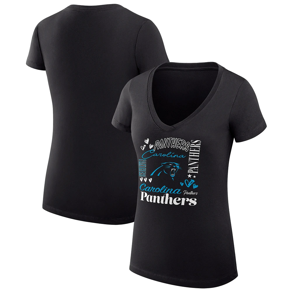 Women's G-III 4Her by Carl Banks Carolina Panthers Super-Slim Fit Lightweight Collage Team V-Neck T-Shirt