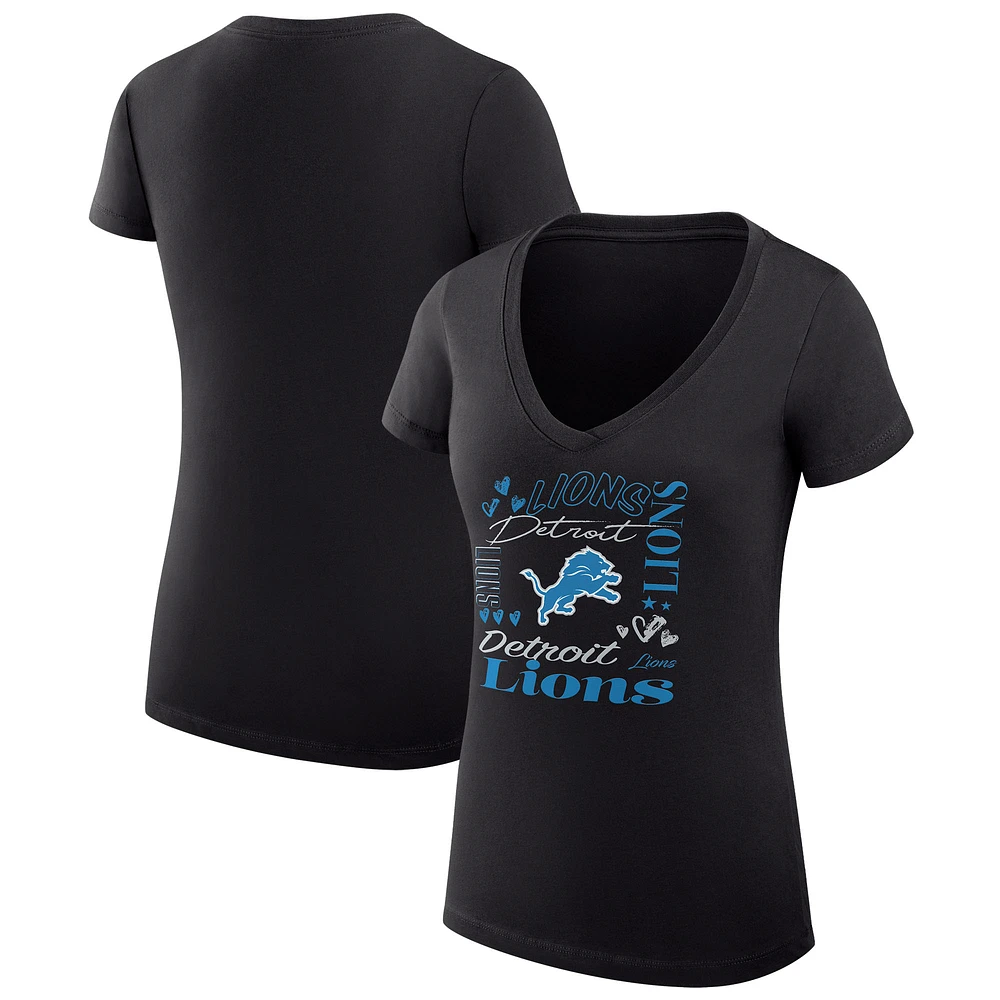 Women's G-III 4Her by Carl Banks Detroit Lions Super-Slim Fit Lightweight Collage Team V-Neck T-Shirt