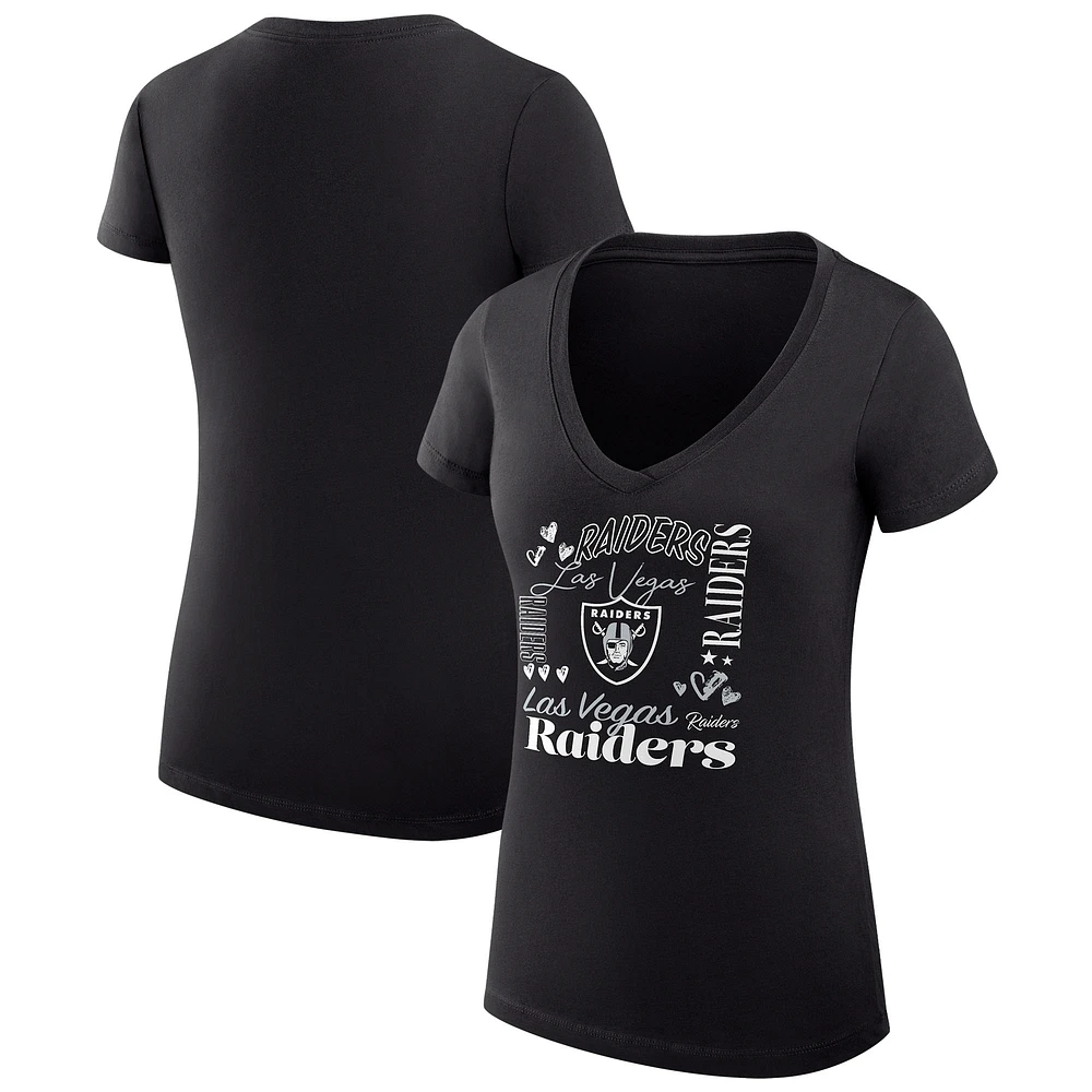 Women's G-III 4Her by Carl Banks Las Vegas Raiders Super-Slim Fit Lightweight Collage Team V-Neck T-Shirt