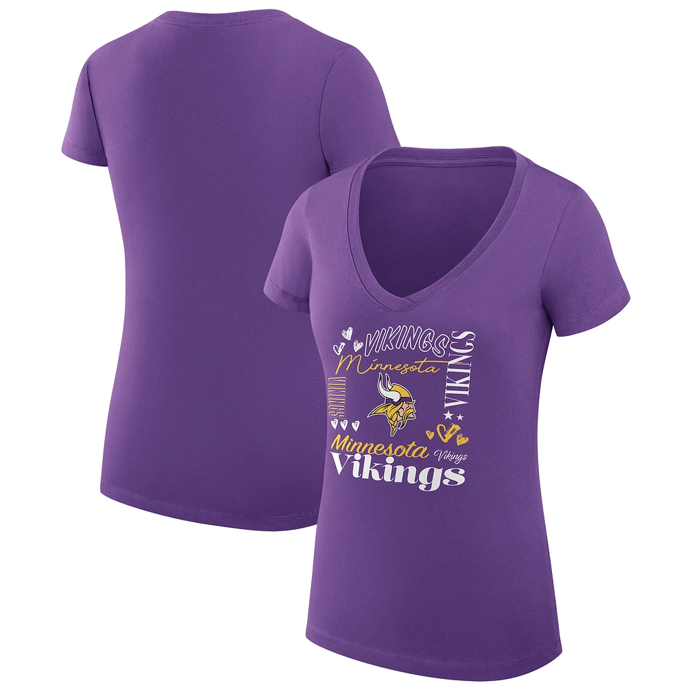 Women's G-III 4Her by Carl Banks Minnesota Vikings Super-Slim Fit Lightweight Collage Team V-Neck T-Shirt