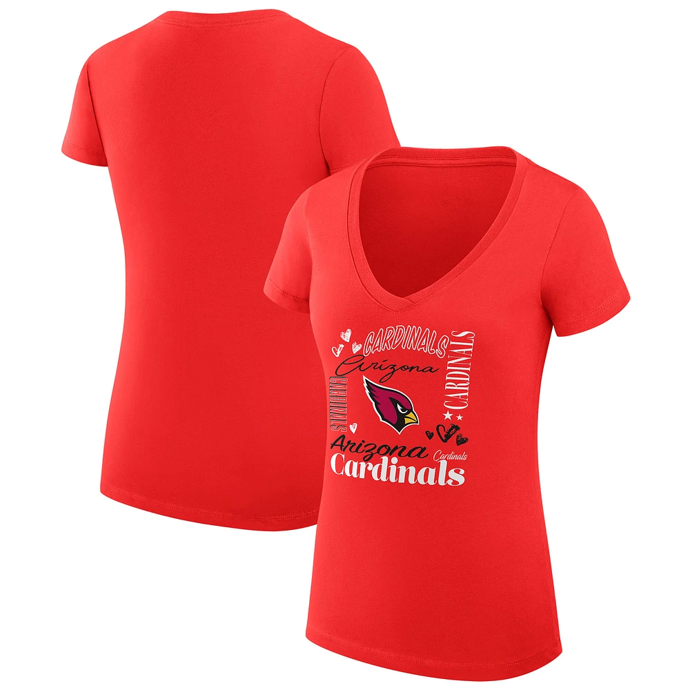 Women's G-III 4Her by Carl Banks Cardinal Arizona Cardinals Super-Slim Fit Lightweight Collage Team V-Neck T-Shirt