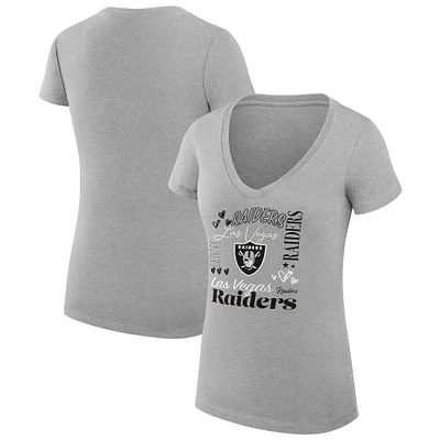 Women's G-III 4Her by Carl Banks Heather Gray Las Vegas Raiders Super-Slim Fit Lightweight Collage Team V-Neck T-Shirt