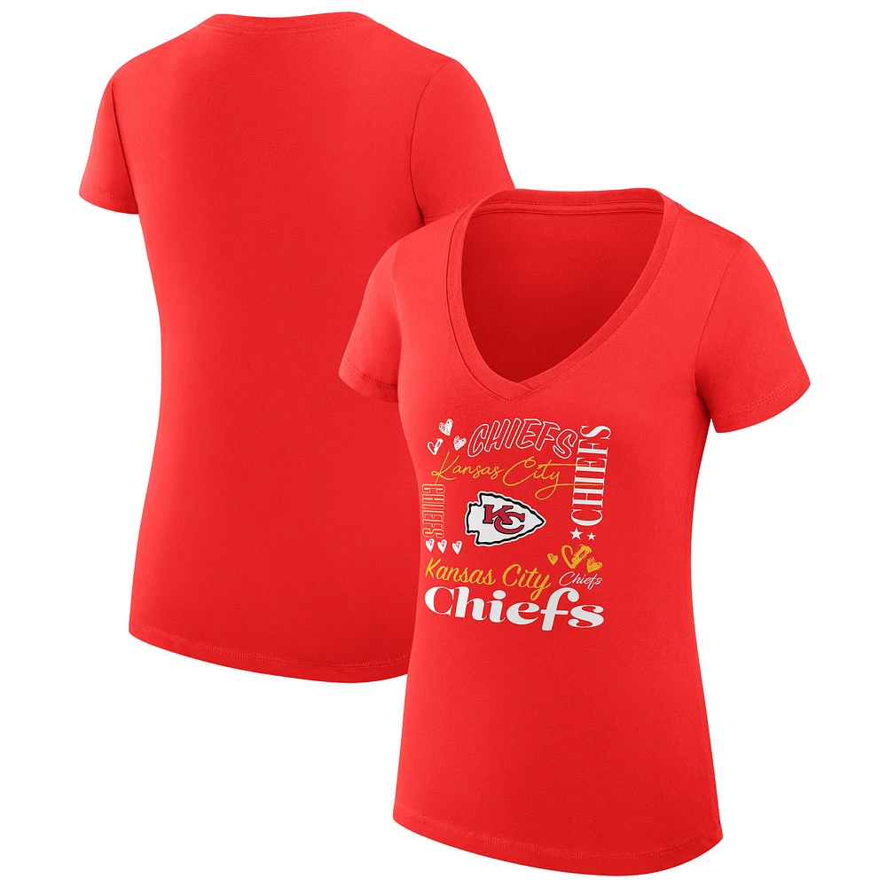 Women's G-III 4Her by Carl Banks Kansas City Chiefs Super-Slim Fit Lightweight Collage Team V-Neck T-Shirt