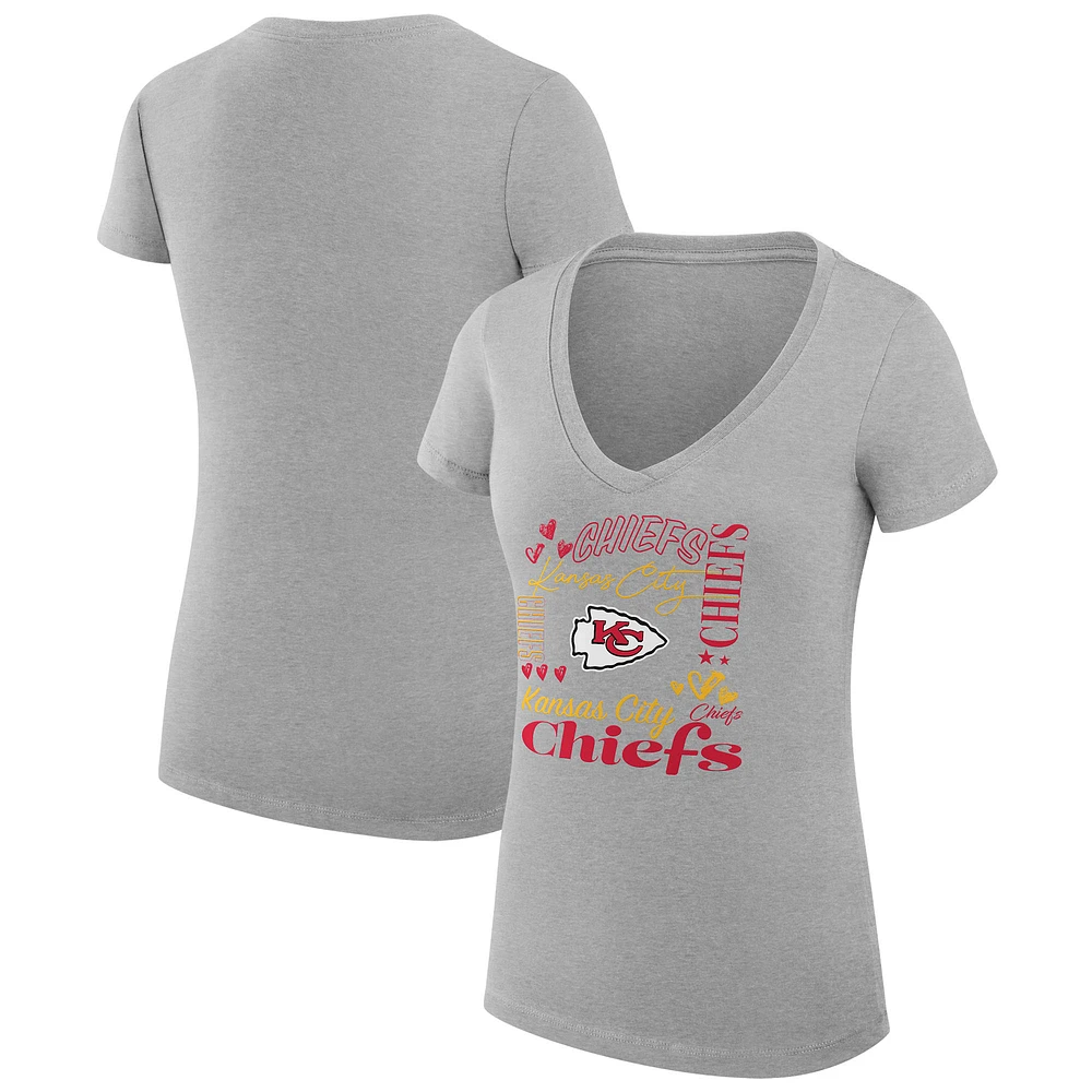 Women's G-III 4Her by Carl Banks Heather Gray Kansas City Chiefs Super-Slim Fit Lightweight Collage Team V-Neck T-Shirt
