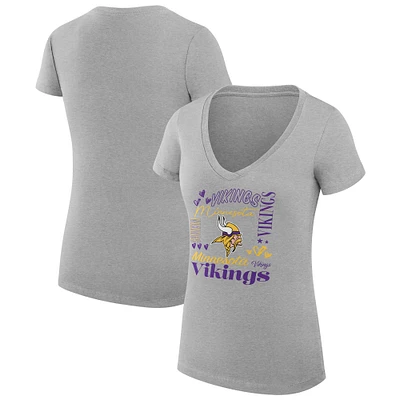 Women's G-III 4Her by Carl Banks Heather Gray Minnesota Vikings Super-Slim Fit Lightweight Collage Team V-Neck T-Shirt