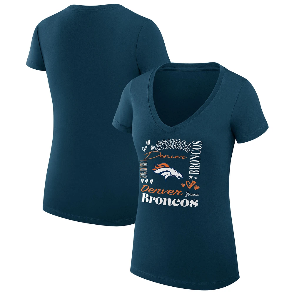 Women's G-III 4Her by Carl Banks Navy Denver Broncos Super-Slim Fit Lightweight Collage Team V-Neck T-Shirt