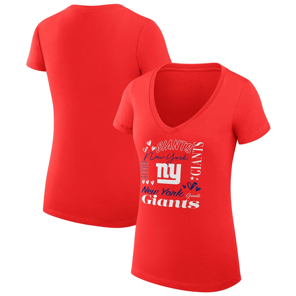 Women's G-III 4Her by Carl Banks New York Giants Super-Slim Fit Lightweight Collage Team V-Neck T-Shirt
