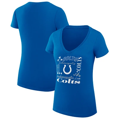 Women's G-III 4Her by Carl Banks Royal Indianapolis Colts Super-Slim Fit Lightweight Collage Team V-Neck T-Shirt