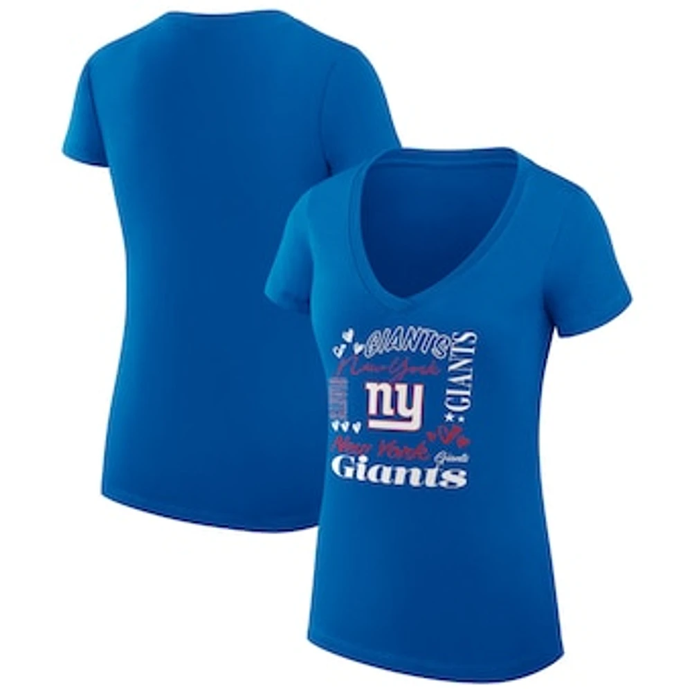 Women's G-III 4Her by Carl Banks Royal New York Giants Super-Slim Fit Lightweight Collage Team V-Neck T-Shirt
