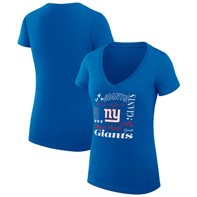 Women's G-III 4Her by Carl Banks Royal New York Giants Super-Slim Fit Lightweight Collage Team V-Neck T-Shirt