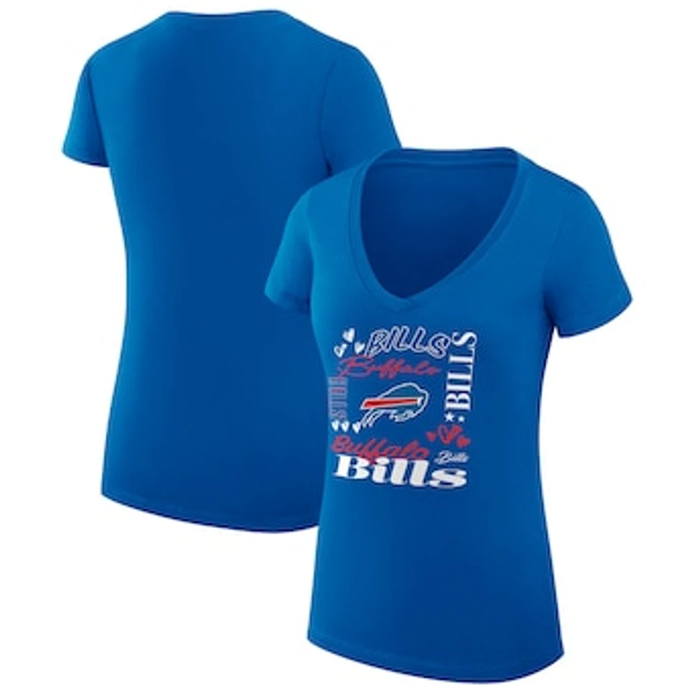 Women's G-III 4Her by Carl Banks Royal Buffalo Bills Super-Slim Fit Lightweight Collage Team V-Neck T-Shirt