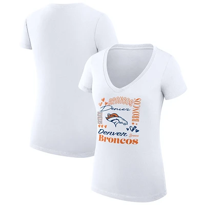 Women's G-III 4Her by Carl Banks White Denver Broncos Super-Slim Fit Lightweight Collage Team V-Neck T-Shirt