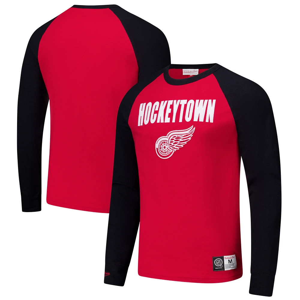 Men's Mitchell & Ness Red/Black Detroit Red Wings Legendary Slub Raglan Long Sleeve T-Shirt