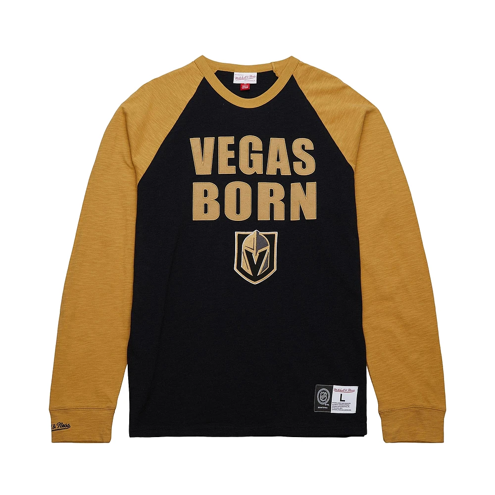Men's Mitchell & Ness Black/Gold Vegas Golden Knights Legendary Slub Raglan Long Sleeve T-Shirt