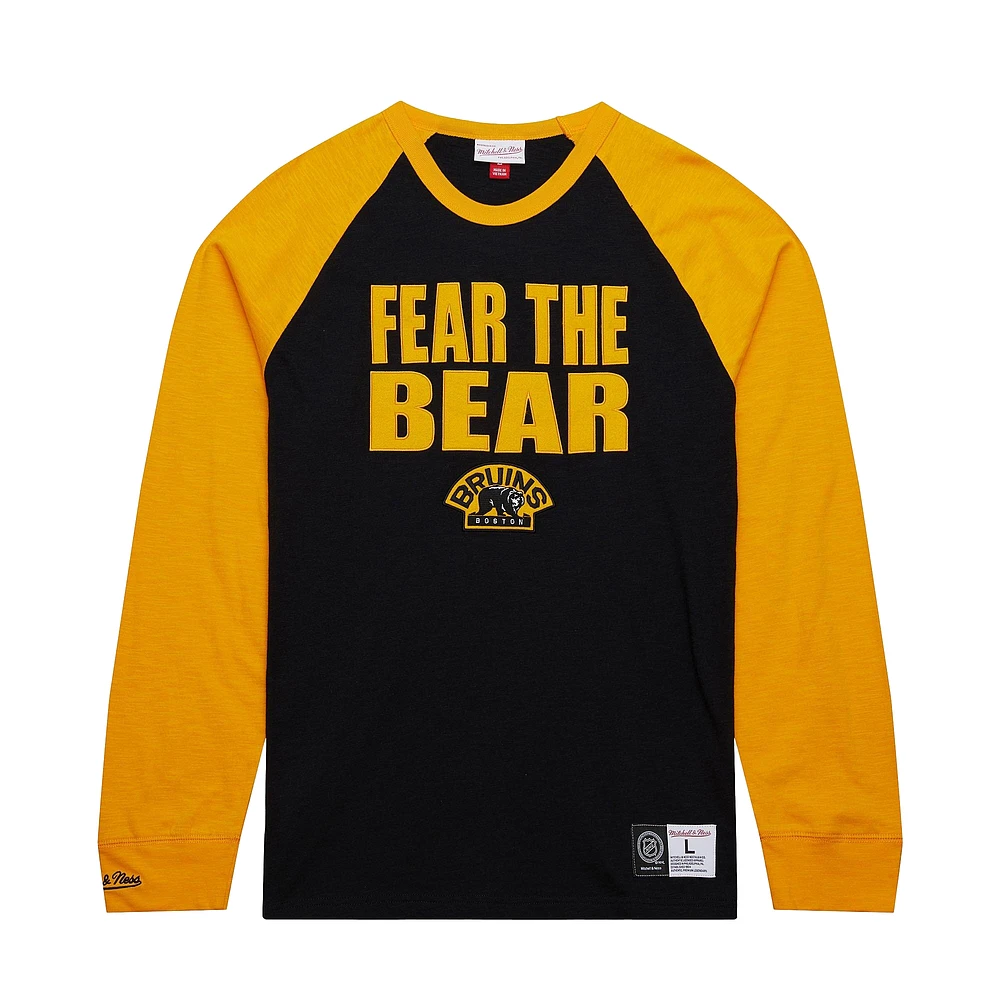 Men's Mitchell & Ness Black/Gold Boston Bruins Legendary Slub Raglan Long Sleeve T-Shirt