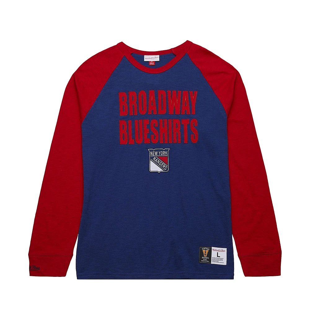 Men's Mitchell & Ness Blue/Red New York Rangers Legendary Slub Raglan Long Sleeve T-Shirt