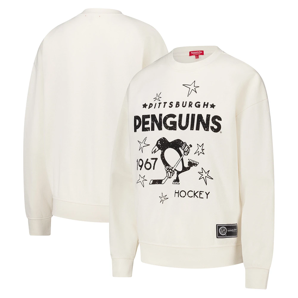 Women's Mitchell & Ness Cream Pittsburgh Penguins Logo 3.0 Pullover Sweatshirt