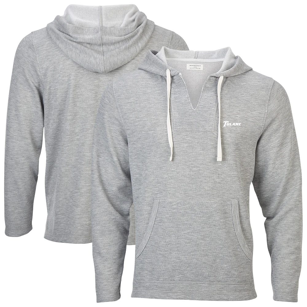 Women's Boxercraft Heather Gray Tulane Green Wave Baja Fleece V-Neck Pullover Hoodie
