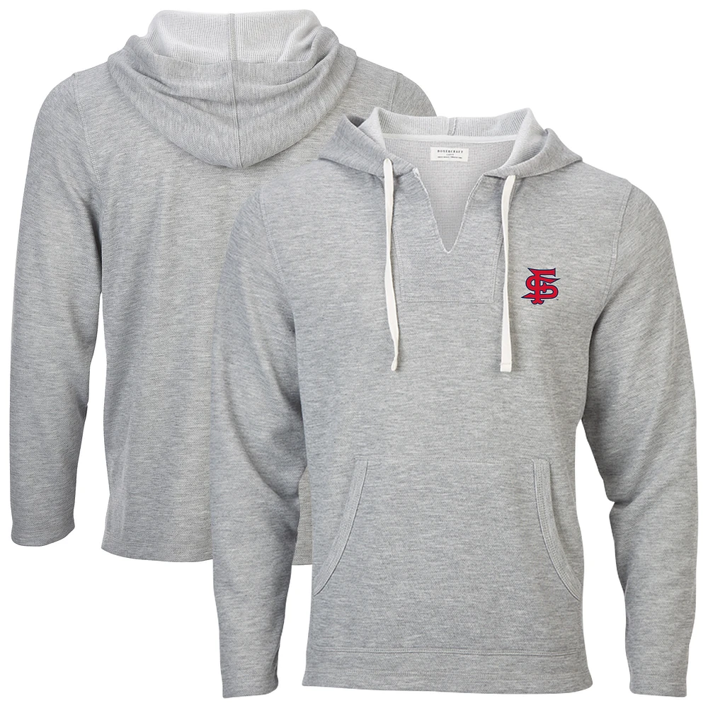 Women's Boxercraft Heather Gray Fresno State Bulldogs Baja Fleece V-Neck Pullover Hoodie