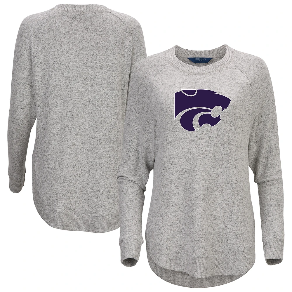 Women's Gray Kansas State Wildcats Oversized Cuddle Raglan Tri-Blend Pullover Sweatshirt