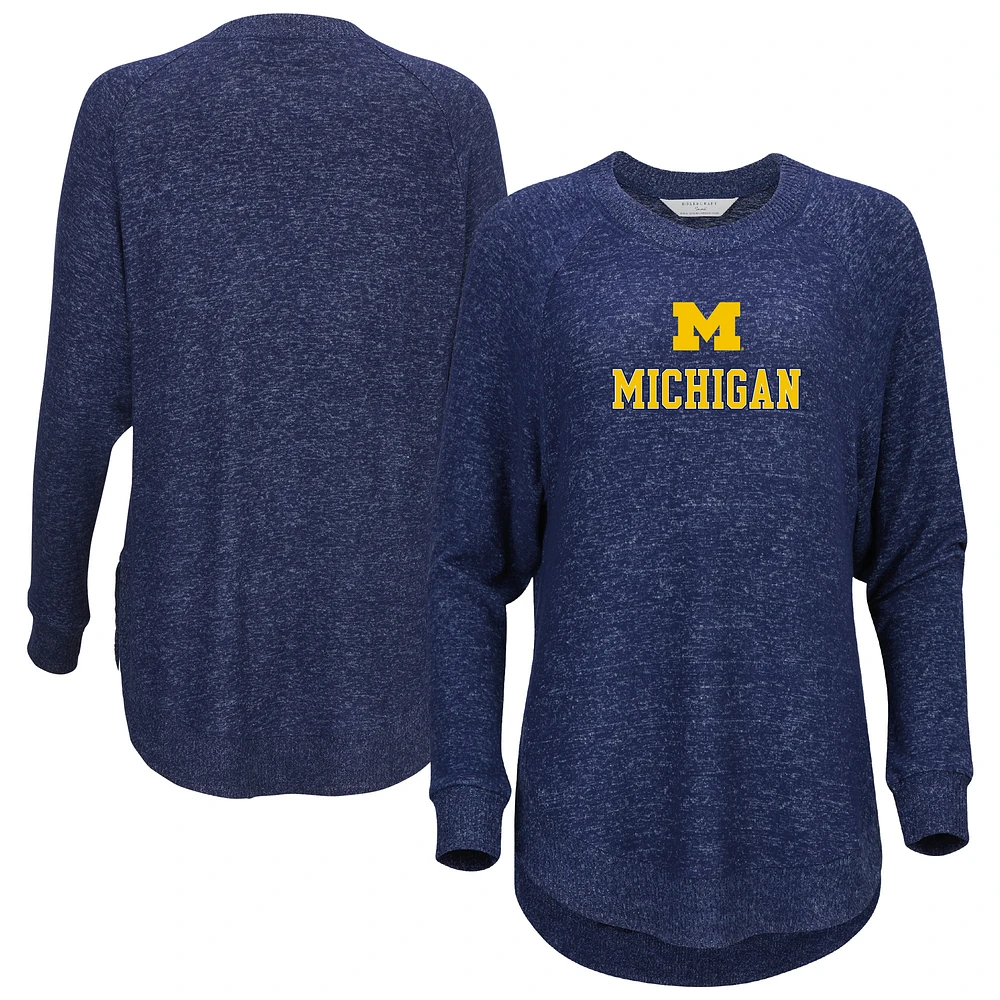 Women's Navy Michigan Wolverines Oversized Cuddle Raglan Tri-Blend Pullover Sweatshirt