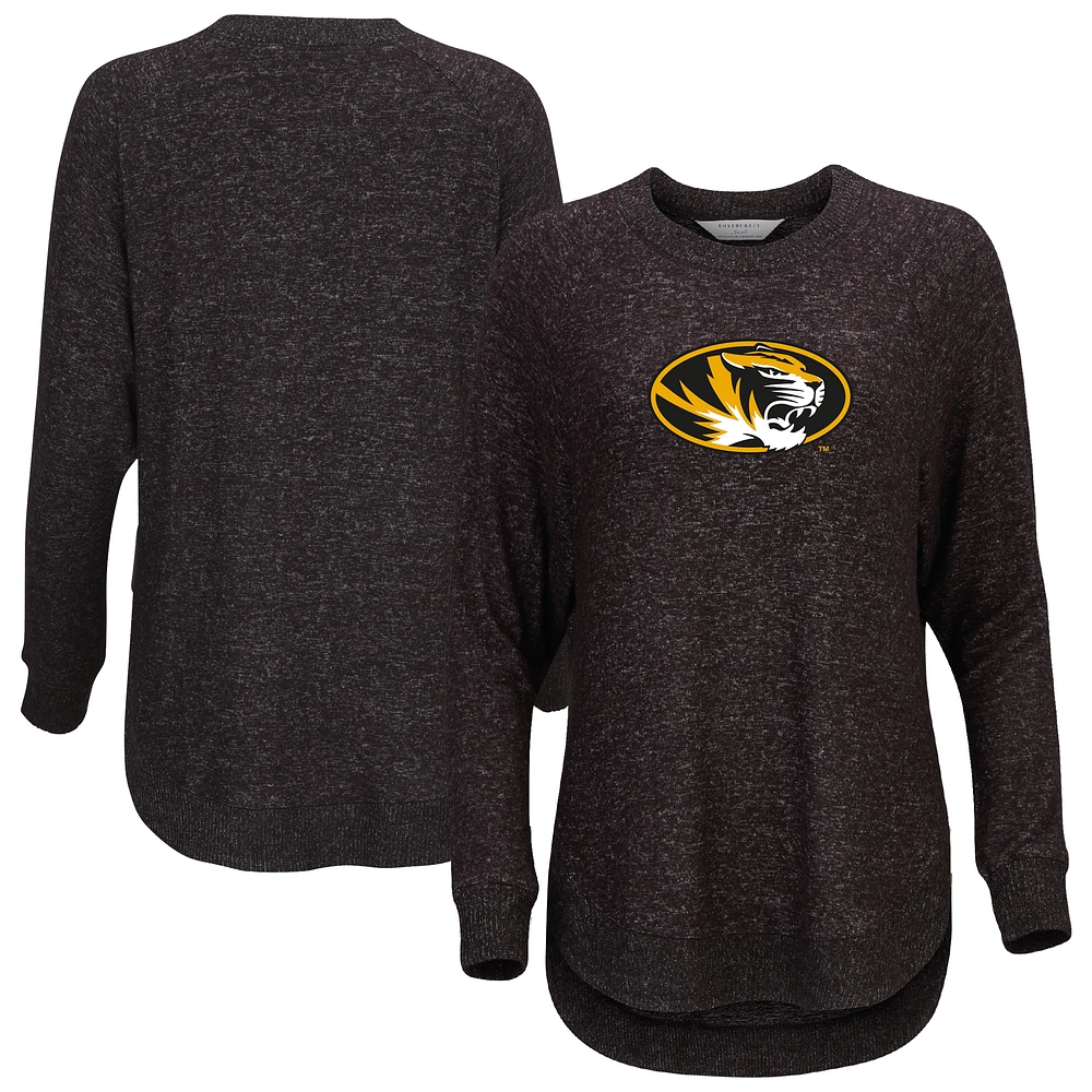 Women's Black Missouri Tigers Oversized Cuddle Raglan Tri-Blend Pullover Sweatshirt