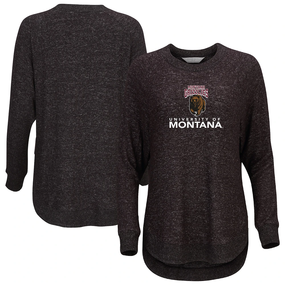 Women's Black Montana Grizzlies Oversized Cuddle Raglan Tri-Blend Pullover Sweatshirt